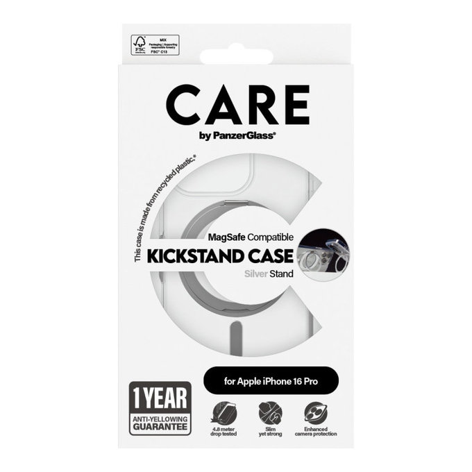 Maska Kickstand s MagSafeom za iPhone 16 Pro, Srebrna, CARE