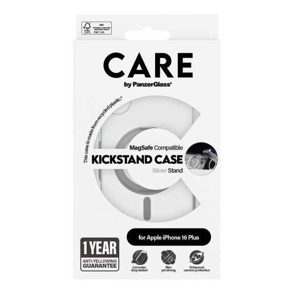 Maska Kickstand s MagSafeom za iPhone 16 Plus, Srebrna, CARE