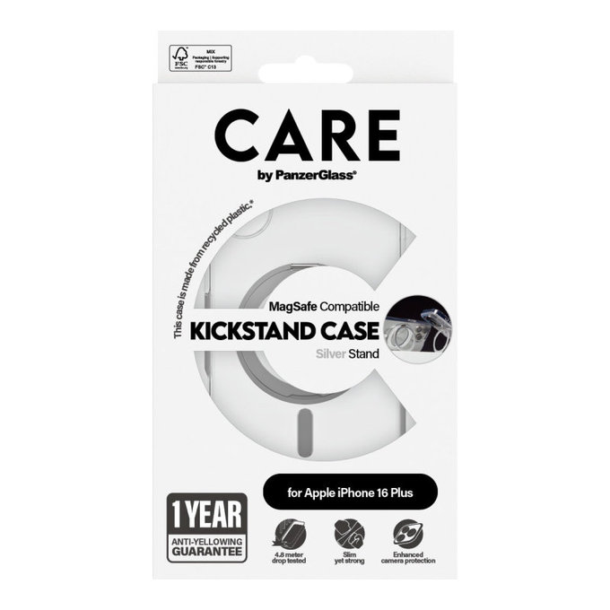 Maska Kickstand s MagSafeom za iPhone 16 Plus, Srebrna, CARE