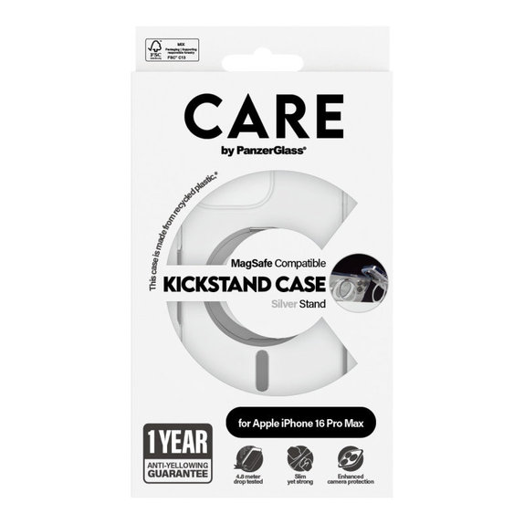 Maska Kickstand s MagSafeom za iPhone 16 Pro Max, Srebrna, CARE