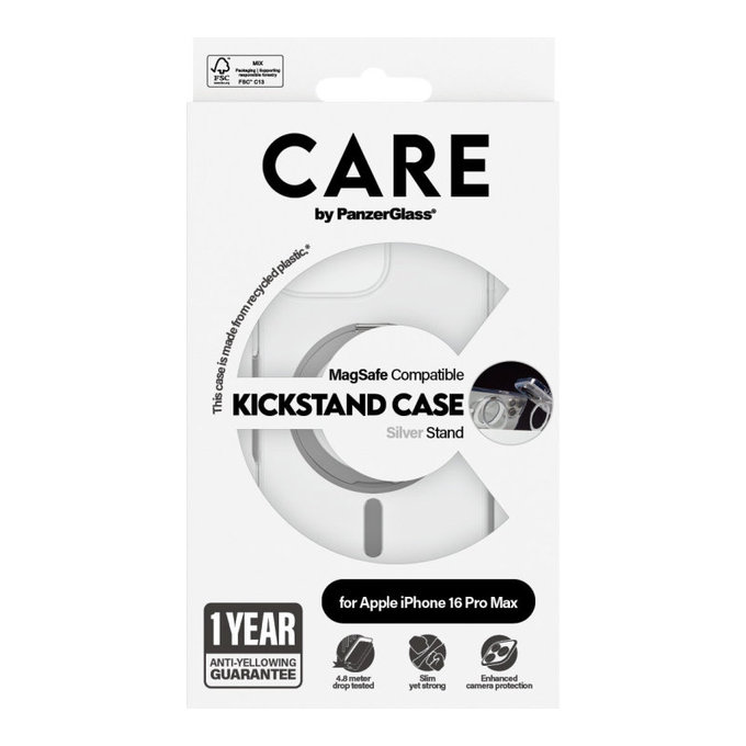 Maska Kickstand s MagSafeom za iPhone 16 Pro Max, Srebrna, CARE