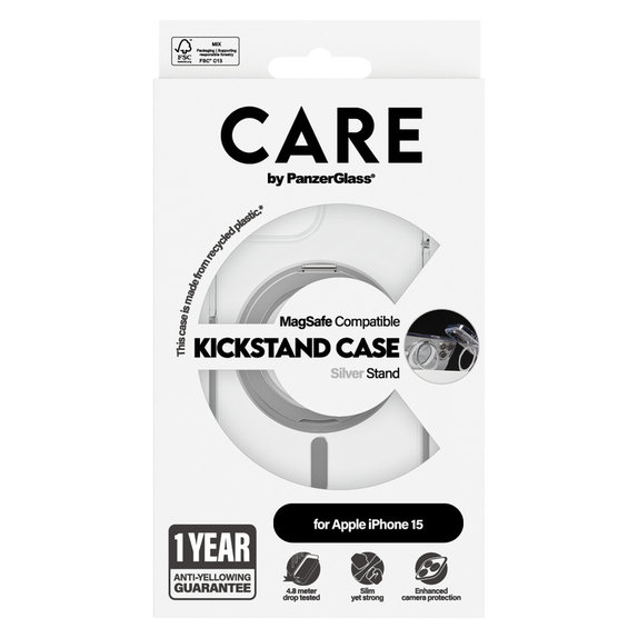Maska Kickstand s MagSAFE by PanzerGlass za iPhone 15, Srebrna, PanzerGlass