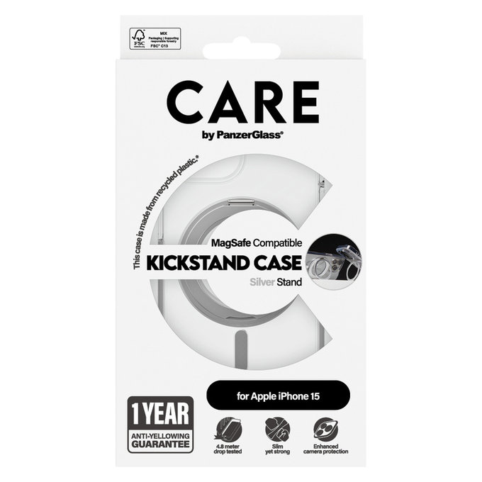 Maska Kickstand s MagSAFE by PanzerGlass za iPhone 15, Srebrna, PanzerGlass