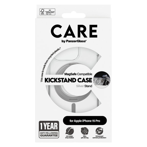 Maska Kickstand s MagSAFE by PanzerGlass za iPhone 15 Pro, Srebrna, PanzerGlass