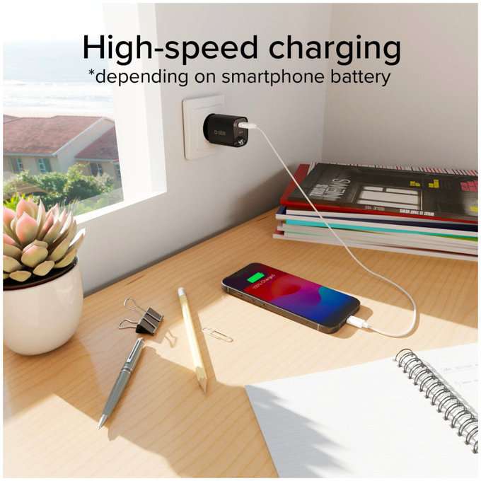 Putni adapter LCD USB-C, GaN, 45 W PD, crna, SBS