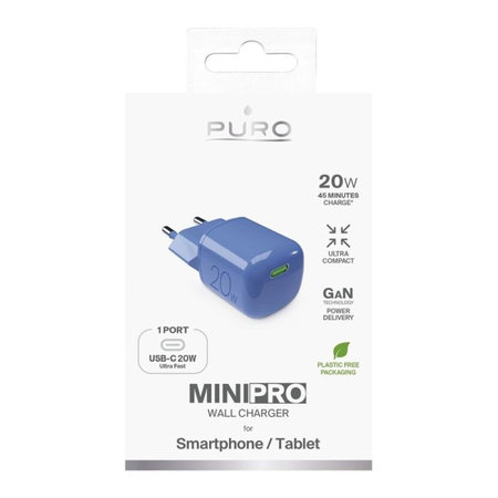 PURO - Adapter za punjenje MiniPro USB-C, GaN, 20W, blue lagon
