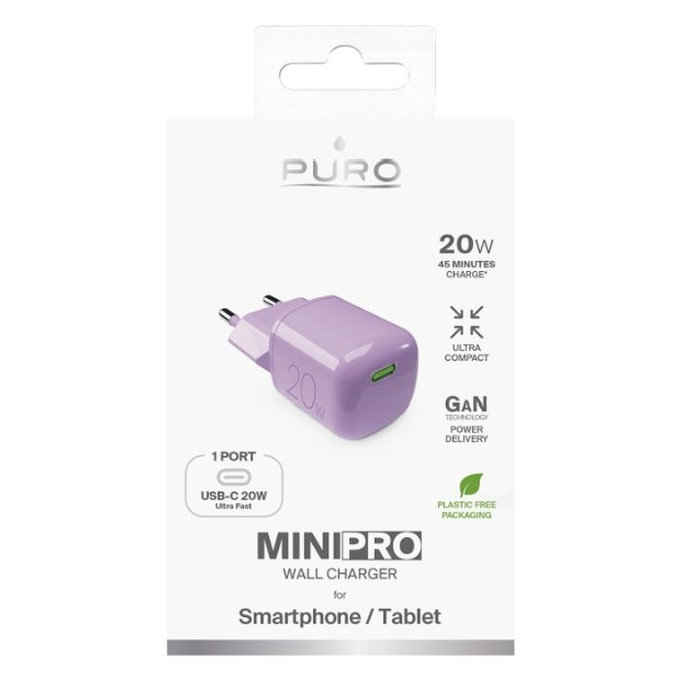 PURO - Adapter za punjenje MiniPro USB-C, GaN, 20W, coraltastic