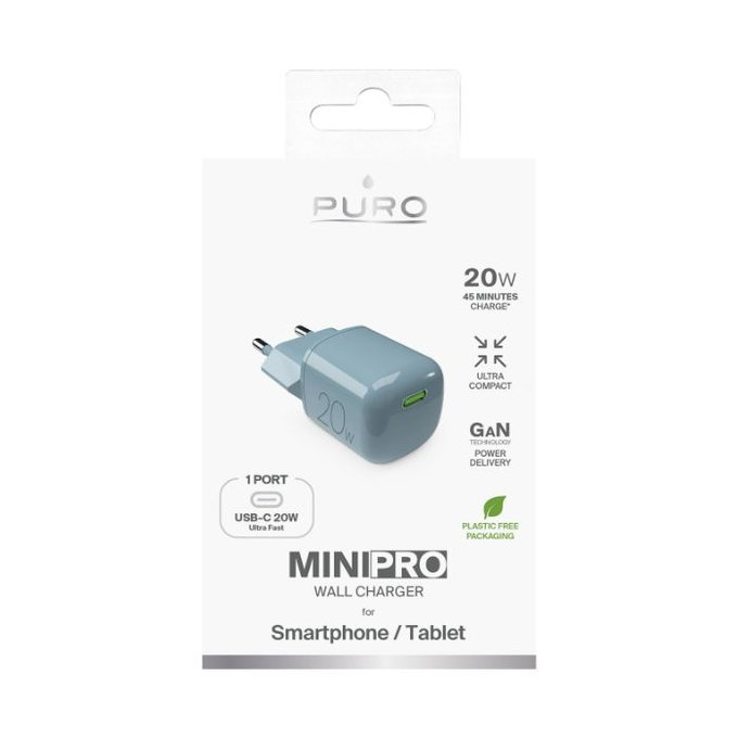 PURO - Adapter za punjenje MiniPro USB-C, GaN, 20W, island mist