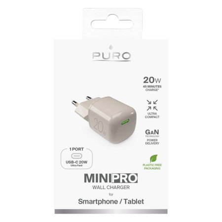 PURO - Adapter za punjenje MiniPro USB-C, GaN, 20W, sandshell