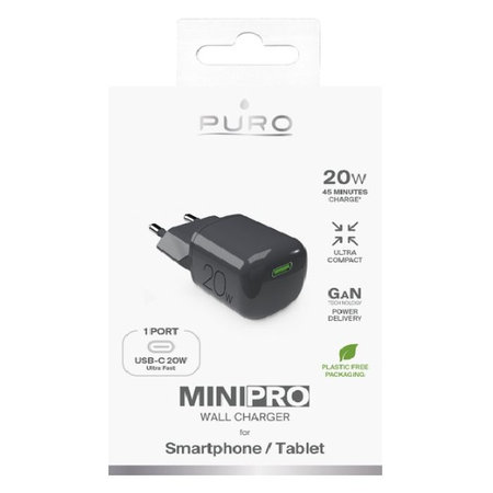 PURO - Adapter za punjenje MiniPro USB-C, GaN, 20W, black oyster