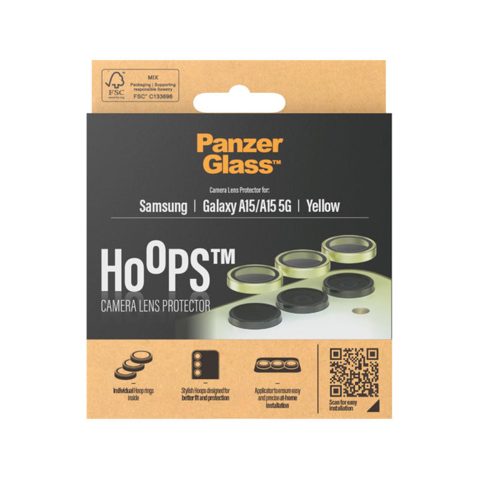 Zaštita objektiva kamere Hoops za Samsung A15/A15 5G, Žuta, PanzerGlass