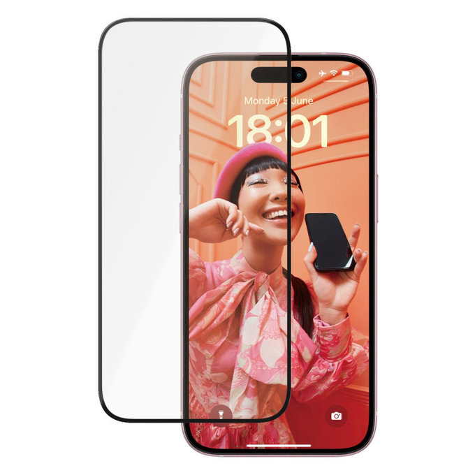 Kaljeno staklo UWF Ceramic s aplikatorom za iPhone 15, Crna, PanzerGlass