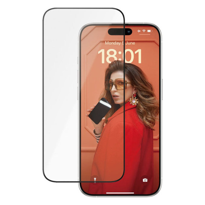Kaljeno staklo UWF Ceramic s aplikatorom za iPhone 15 Pro, Crna, PanzerGlass
