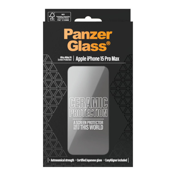Kaljeno staklo UWF Ceramic s aplikatorom za iPhone 15 Pro Max, Crna, PanzerGlass