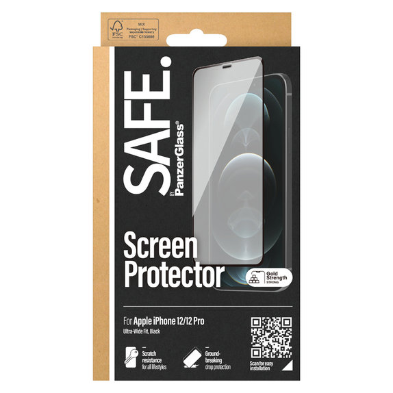 Kaljeno staklo Case Friendly za iPhone 12 Pro/12, Crna, SAFE by PanzerGlass