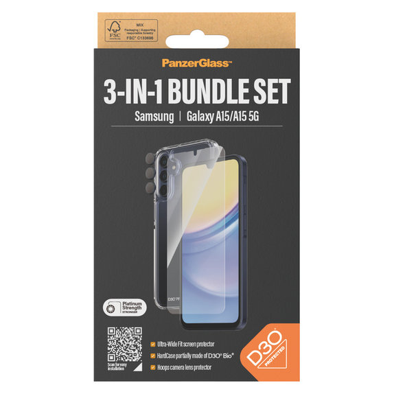 Bundle Hoops + Kaljeno staklo UWF + Hard Case D3O za Samsung Galaxy A15/A15 5G, PanzerGlass
