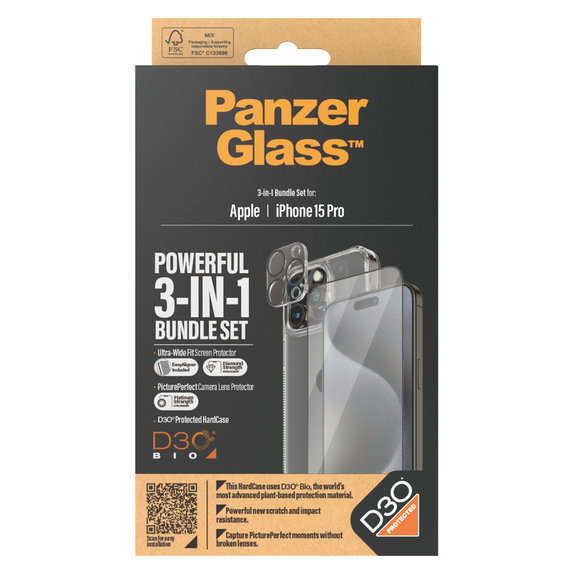 Bundle PicturePerfect + Kaljeno staklo UWF + Hard Case D3O za iPhone 15 Pro, PanzerGlass