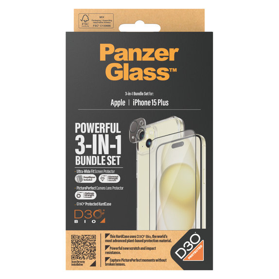 Bundle PicturePerfect + Kaljeno staklo UWF + Hard Case D3O za iPhone 15 Plus, PanzerGlass