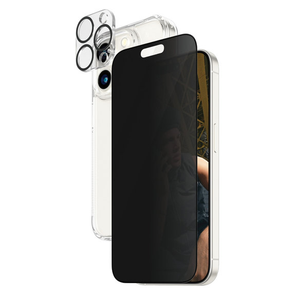 Bundle PicturePerfect + Kaljeno staklo UWF Privacy + Hard Case D3O za iPhone 15 Pro, PanzerGlass
