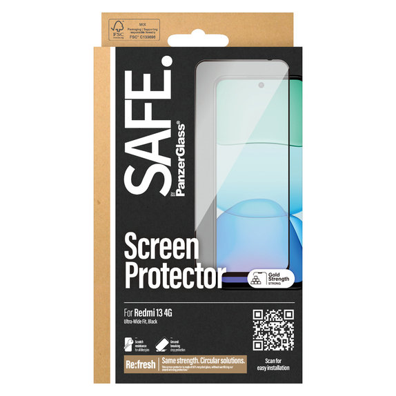 Kaljeno staklo UWF za Xiaomi Redmi 13 4G, Čierne, SAFE by PanzerGlass