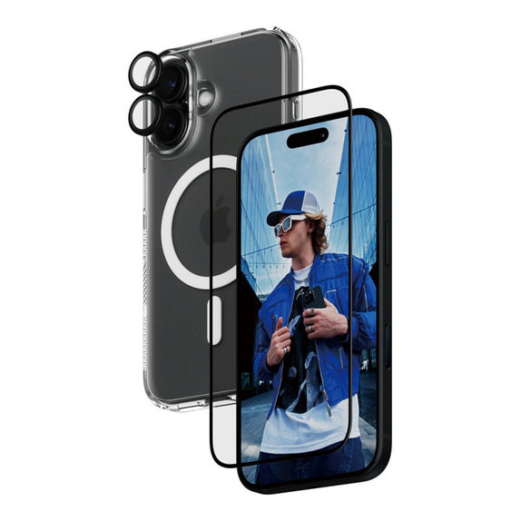 Bundle 3u1 Hoops + UWF kaljeno staklo + Hard Case za iPhone 16, PanzerGlass