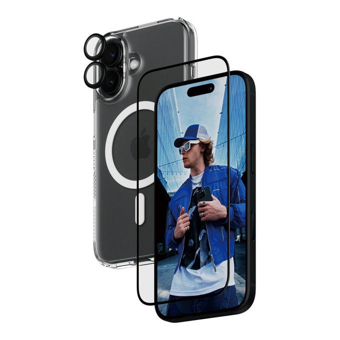 Bundle 3u1 Hoops + UWF kaljeno staklo + Hard Case za iPhone 16, PanzerGlass