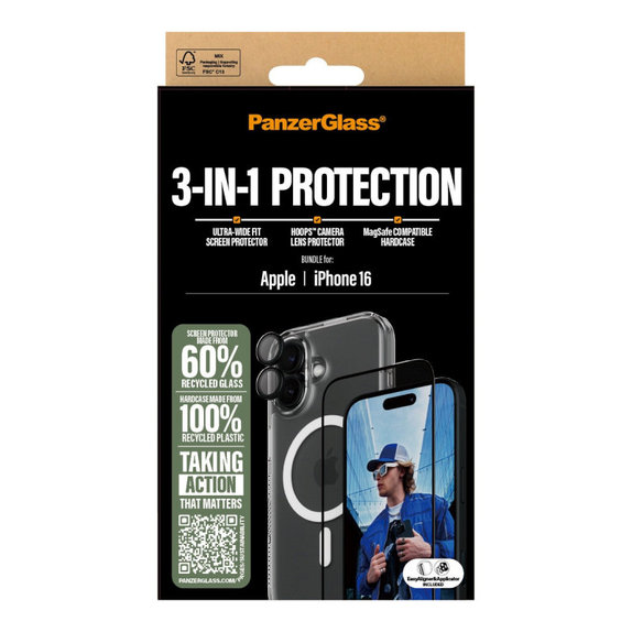 Bundle 3u1 Hoops + UWF kaljeno staklo + Hard Case za iPhone 16, PanzerGlass