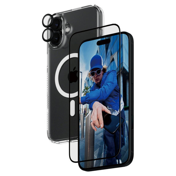 Bundle Hoops + Kaljeno staklo UWF + Hard Case za iPhone 16 Plus, PanzerGlass
