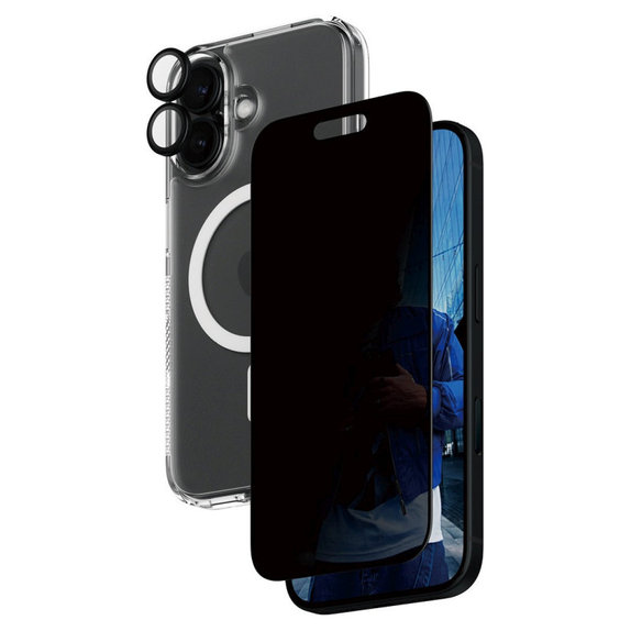 Bundle Hoops + Kaljeno staklo UWF Privacy + Hard Case za iPhone 16, PanzerGlass