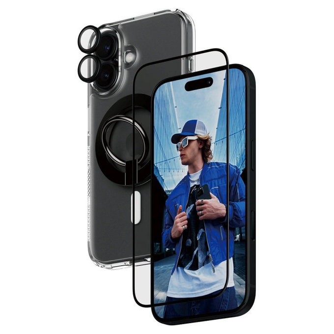 Bundle Hoops + Kaljeno staklo UWF + Hard Case + Magnetic Ring Mount za iPhone 16, PanzerGlass