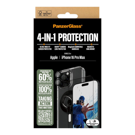 Bundle Hoops + Kaljeno staklo UWF + Hard Case + Magnetic Ring Mount za iPhone 16 Pro Max, PanzerGlass