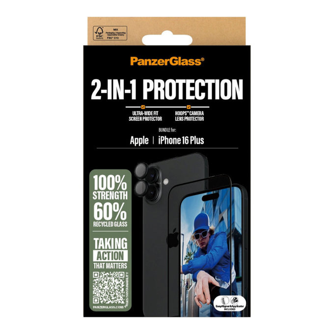 Bundle Hoops + UWF kaljeno staklo za iPhone 16 Plus, PanzerGlass