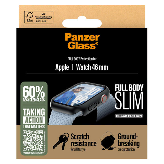 Kaljeno staklo Full Body Slim za Apple Watch 11/10 46 mm, Crna, PanzerGlass