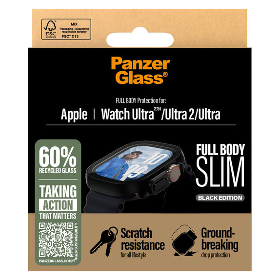 Kaljeno staklo Full Body Slim za Apple Watch Ultra 2024/Ultra 2/Ultra, Crna, PanzerGlass
