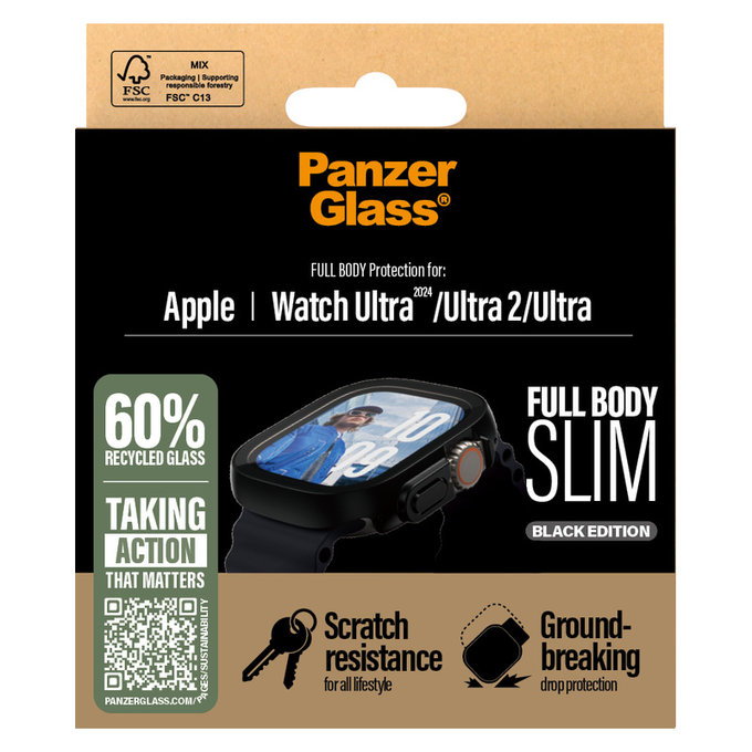 Kaljeno staklo Full Body Slim za Apple Watch Ultra 2024/Ultra 2/Ultra, Crna, PanzerGlass