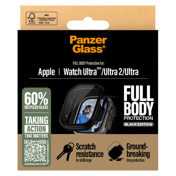 Kaljeno staklo Full Body za Apple Watch Ultra 2024/Ultra 2/Ultra, Crna, PanzerGlass