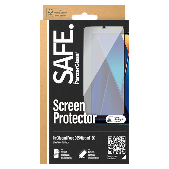 Kaljeno staklo UWF za Xiaomi Redmi 13C 5G, Crna, SAFE by PanzerGlass