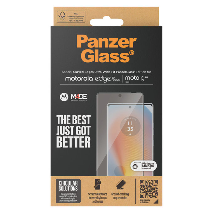Kaljeno staklo UWF za Motorola Moto G85 5G/Edge 50 Fusion, Crna, PanzerGlass