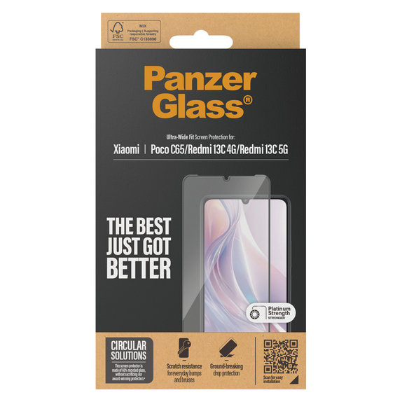 Kaljeno staklo UWF za Xiaomi Redmi 13C 5G, Crna, PanzerGlass