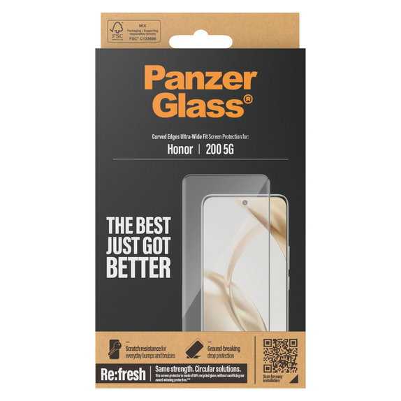 Kaljeno staklo Re:Fresh UWF za Honor 200, Crna, PanzerGlass