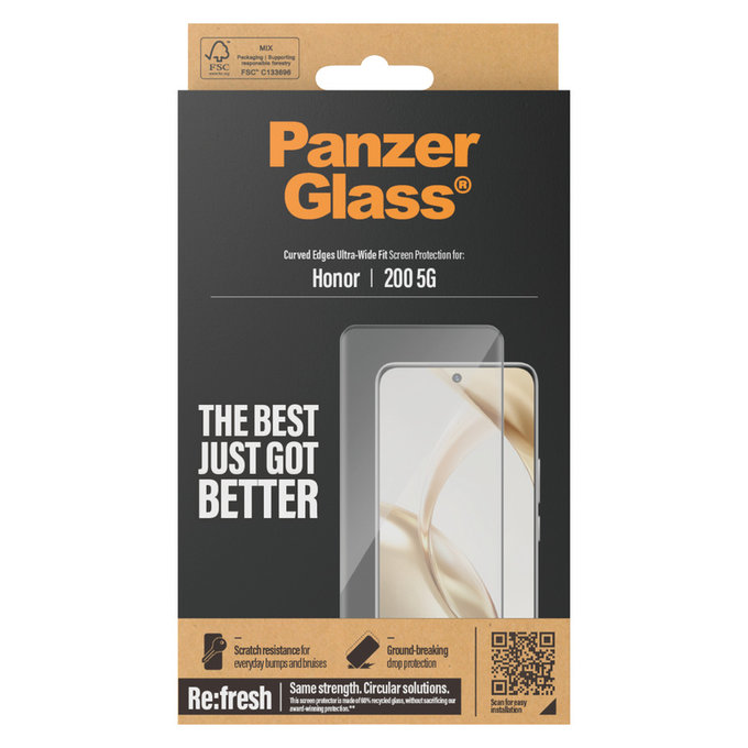 Kaljeno staklo Re:Fresh UWF za Honor 200, Crna, PanzerGlass