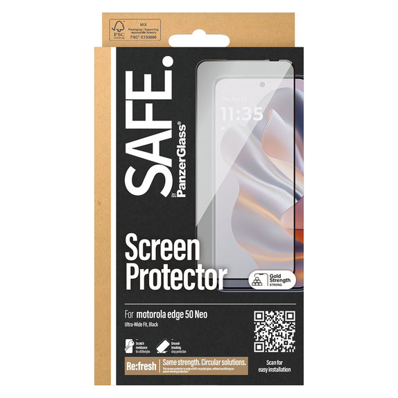 Kaljeno staklo UWF za Motorola Edge 50 Neo, Crna, SAFE by PanzerGlass