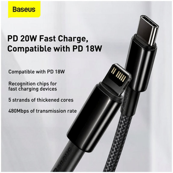 Baseus - Kabel Lightning/USB-C, 1.5m, crna
