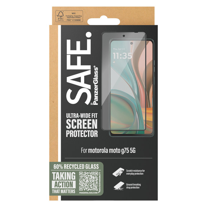 Kaljeno staklo UWF za Motorola Moto G75 5G, Crna, SAFE by PanzerGlass