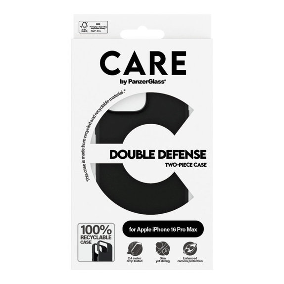 Maska Double Defense za iPhone 16 Pro Max, Crna, CARE