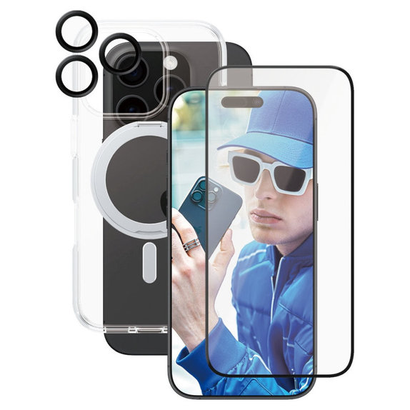 Bundle Hoops Ceramic + Kaljeno staklo UWF Ceramic + Maska Kickstand za iPhone 16 Pro, CARE