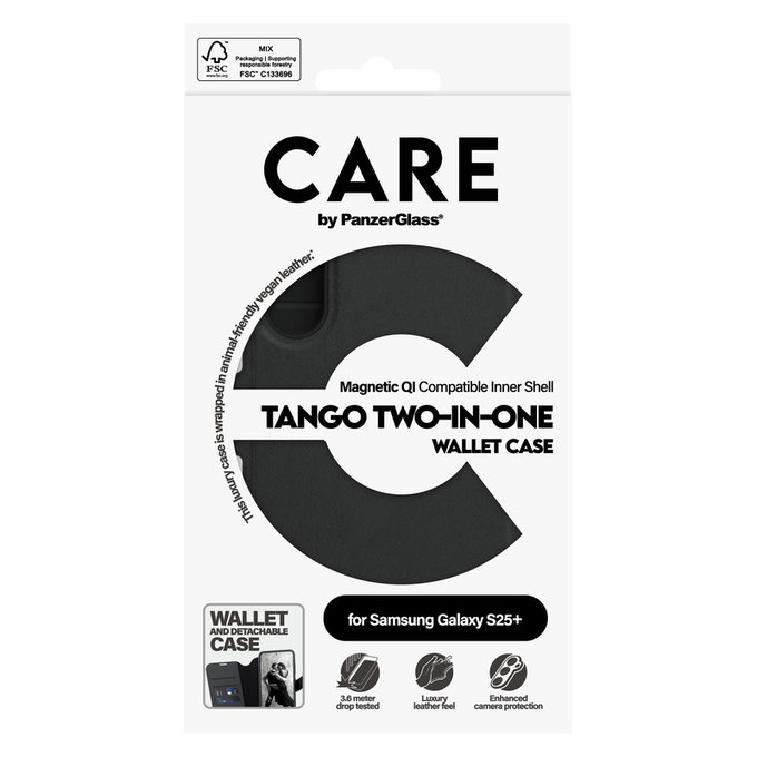 Maska Wallet Tango Two-In-One s QI za Samsung Galaxy S25+, Crna, PanzerGlass