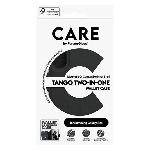Maska Wallet Tango Two-In-One s QI za Samsung Galaxy S25, Crna, PanzerGlass