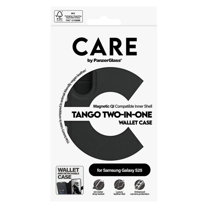 Maska Wallet Tango Two-In-One s QI za Samsung Galaxy S25, Crna, PanzerGlass