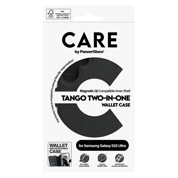 Maska Wallet Tango Two-In-One s QI za Samsung Galaxy S25 Ultra, Crna, PanzerGlass